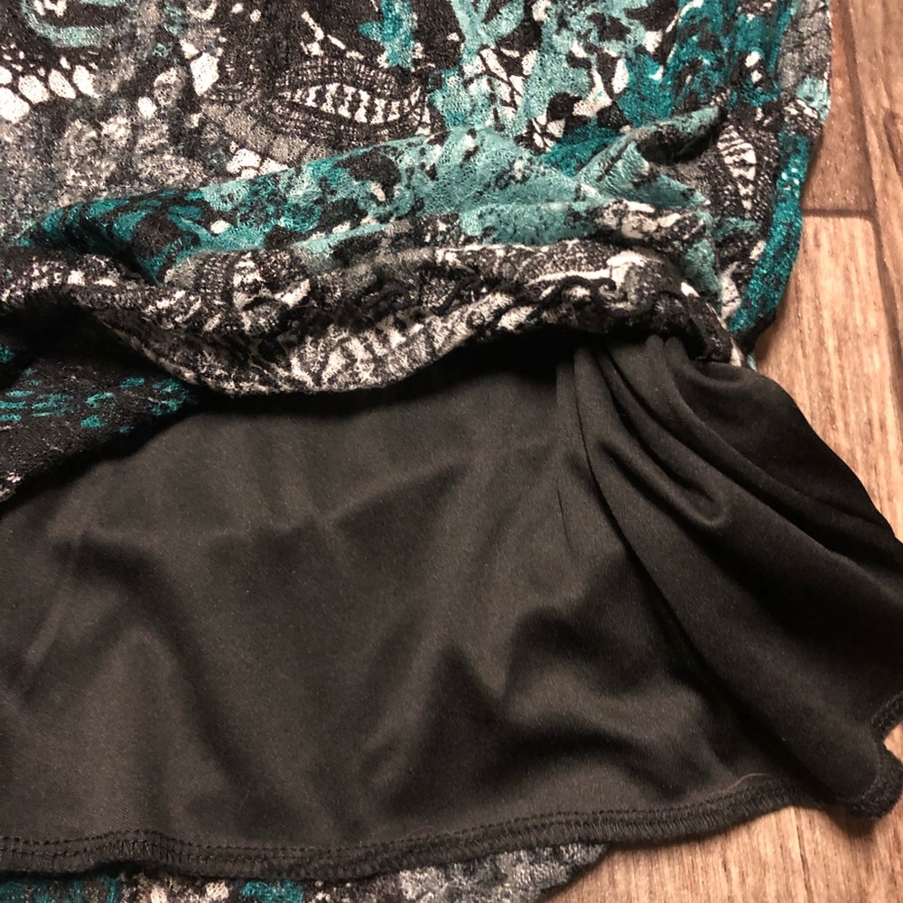 CJ Banks Green Black Floral Layered Blouse 1X Semi Sheer Lined Stretch Top - Picture 7 of 8